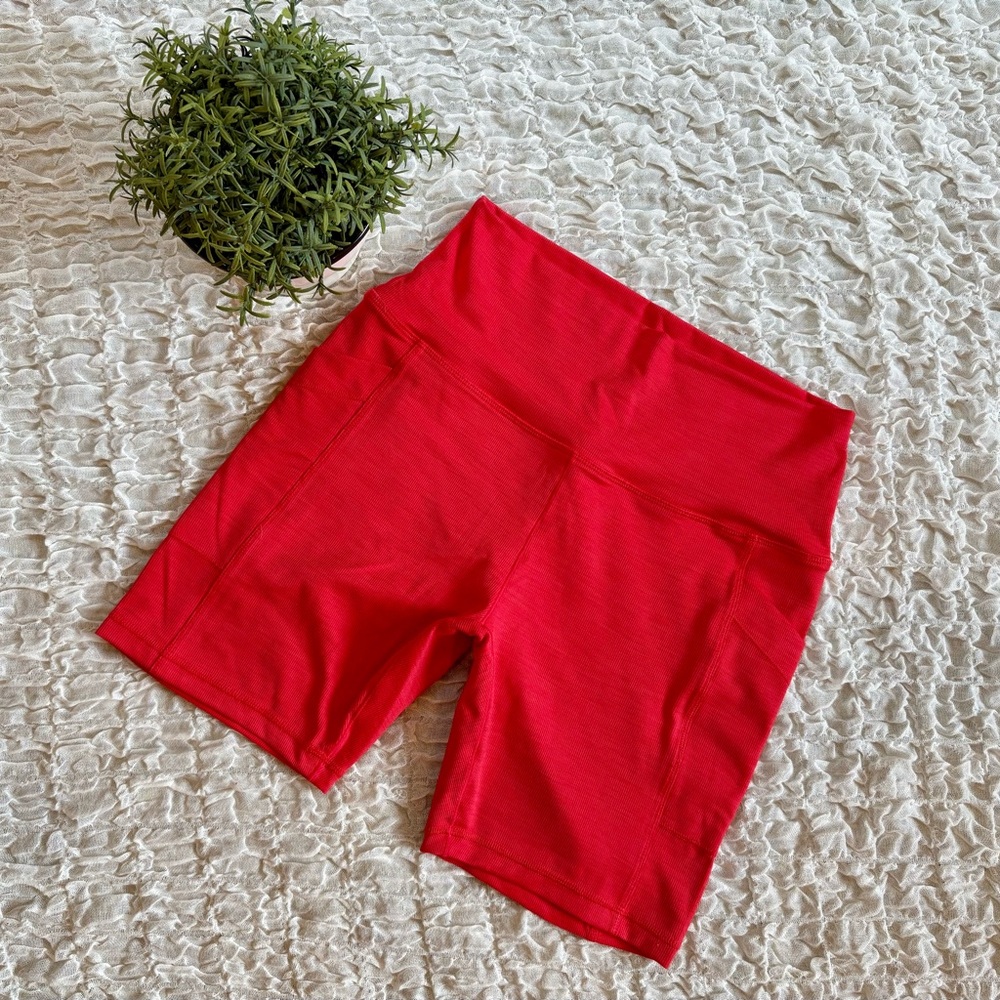 Prana Becksa High Waist Biker Yoga Shorts Pockets Ribbed Workout Leggings Large